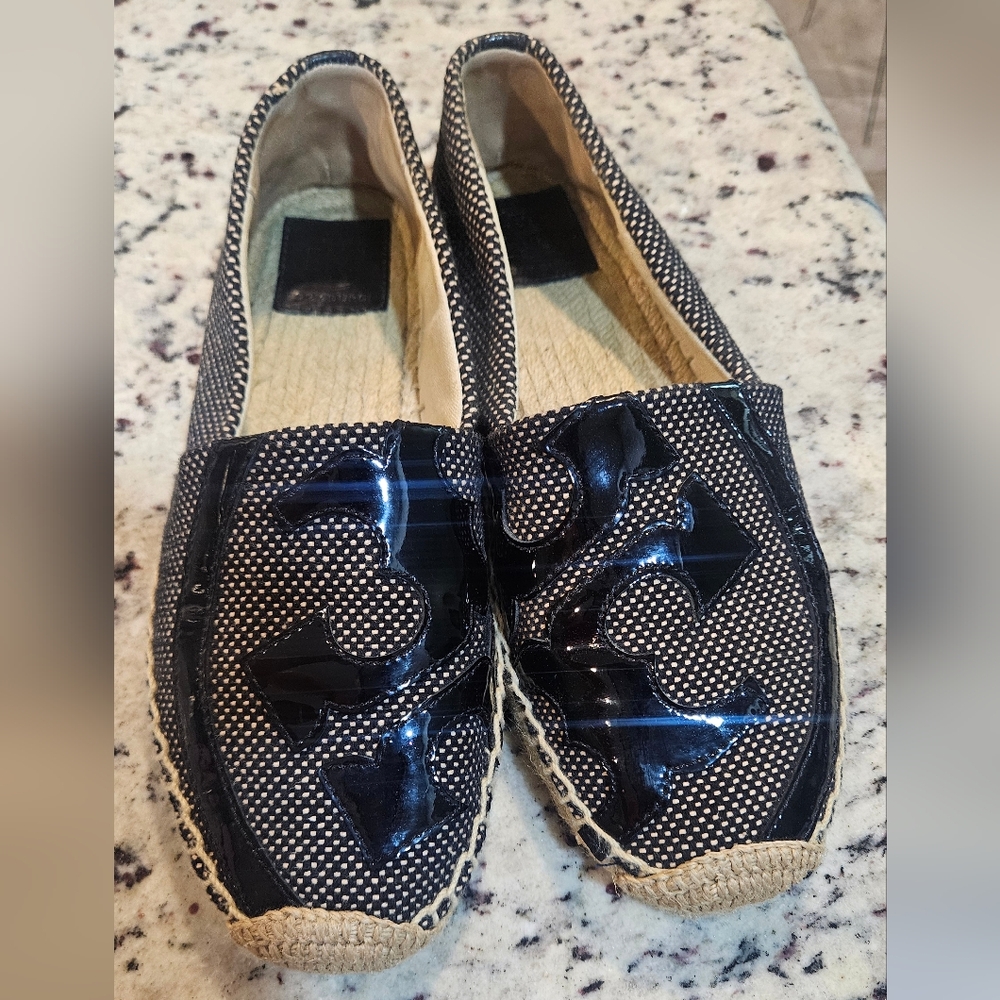 Tory Burch Black and Cream Espadrilles